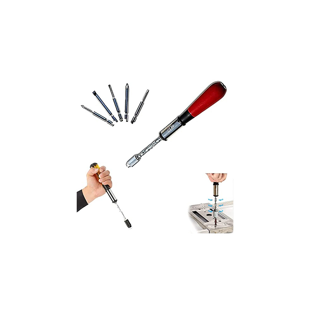 260Mm Spiral Screw Driver Hand Pressing Ratchet Screwdriver With Slotted And Phillips Screwdriver Bits, Push-Pull 732638920084