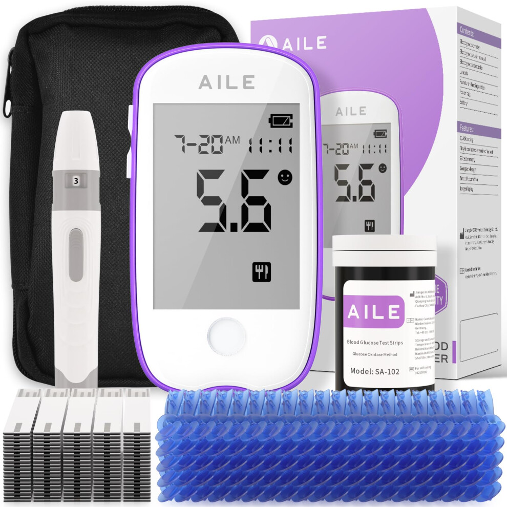 Blood Glucose Test Kit for Diabetes: AILE Blood Sugar monitor testing Kits Diabetics Meter For Home Use Test Strips x 50