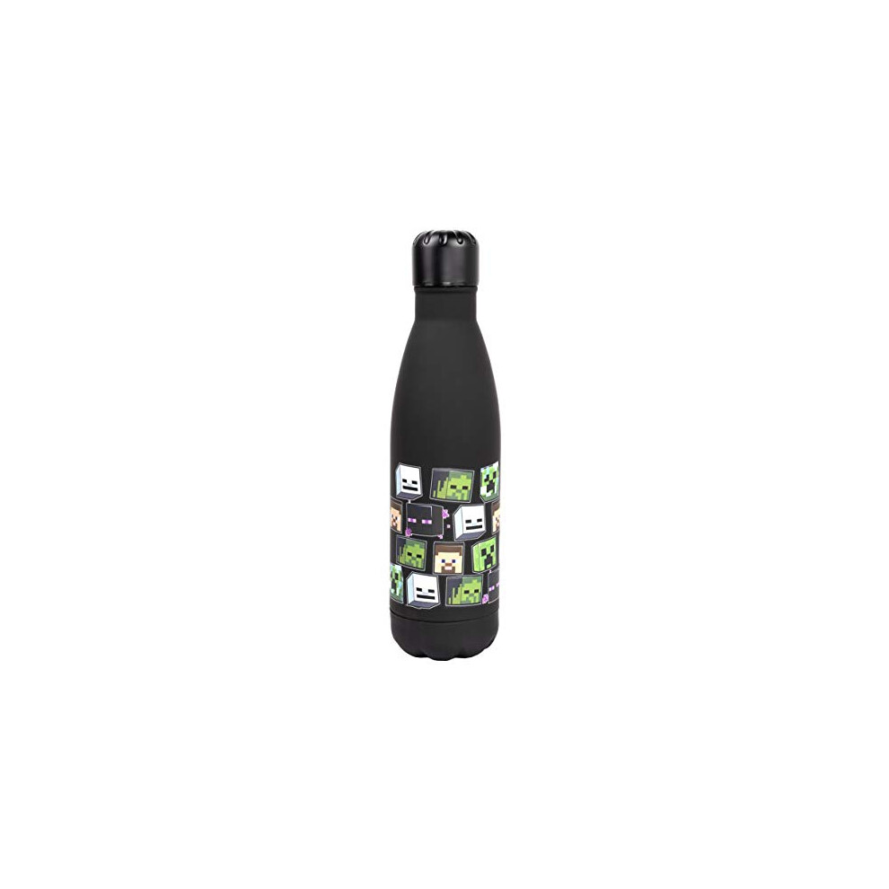 - Water Bottle - Stainless Steel Water Bottle - Black Water Bottle with Creeper Design - Kids Water Bottles, Reusable