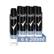 Men Invisible Ice Fresh Anti-Perspirant Aerosol pack of 6 deodorant for men that protects against white marks and yellow