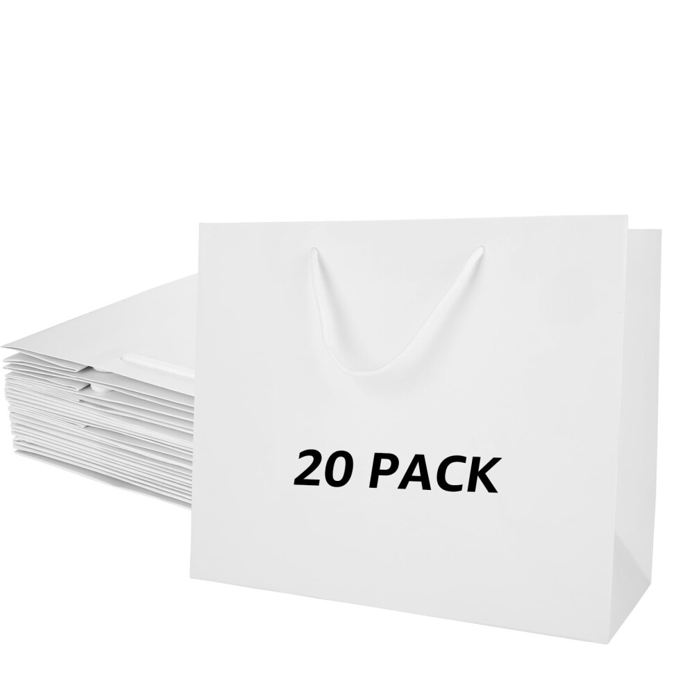 20 PCS White Paper Bags, 25x30x13.5CM White Gift Bags with Strong Twist Handles, White Party Bags for Shopping Birthday