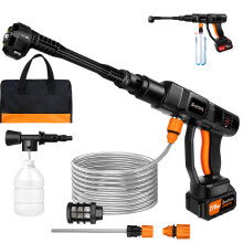 (Red/Black) Electric Pressure Washer Cordless Battery Pressure Washer with 3.0Ah Battery 6in1 Nozzle 5M Hose Foam Pot for Watering Garden and Cleaning Cars