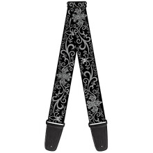 GS-W30611 Guitar Strap - Fleur de Lis with Filigree 2" Wide & 29-54" Length, Black/Grey