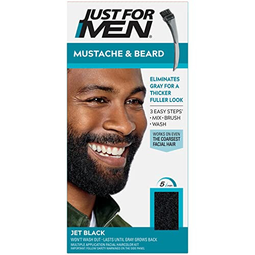 Just For Men Brush-In Color Gel for Mustache, Beard & Sideburns, Jet Black, M-60, 1 kit