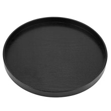 Large Round Wooden Serving Trays, 33cm Black Wood Decorative Ottoman Tray Plate Tea Coffee Food Butler Platter Snack