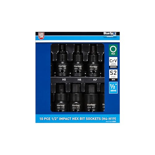 BlueSpot 10 PCE 1/2 Impact Hex Bit Sockets (H4-H19)