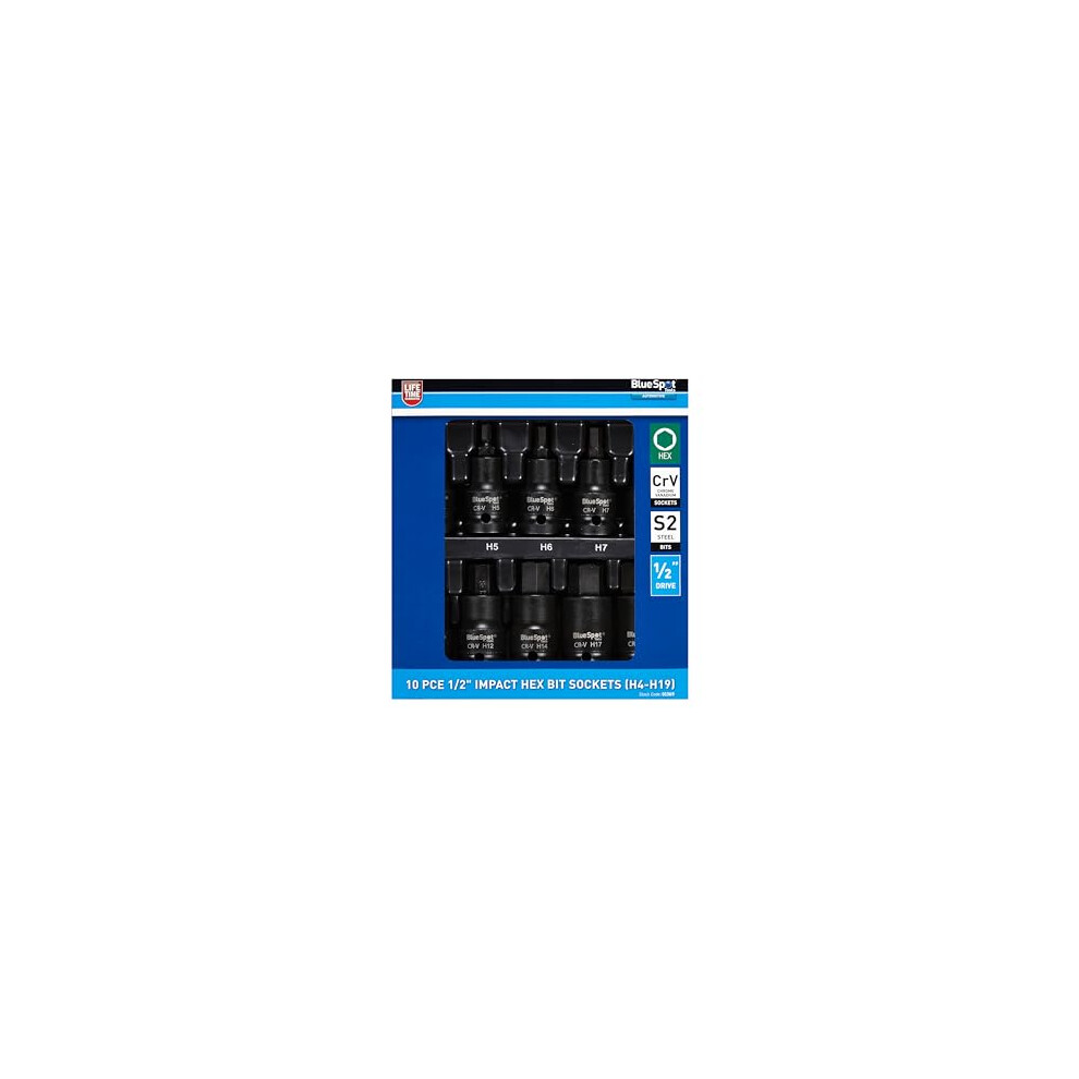 Bluespot 10 Pce 1/2 Impact Hex Bit Sockets (H4-H19)