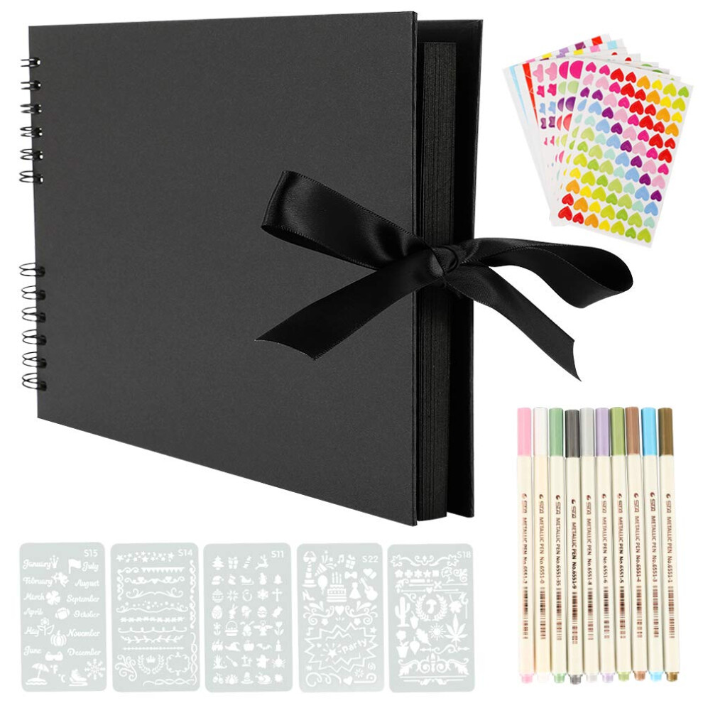 Scrapbook Photo Album Large: Scrap book 80 Black Pages DIY Gift Scrapbooking Kits with Accessories Memory Books