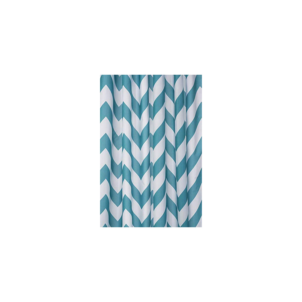 Aqua Chevron Textile Shower Curtain with Hygiene 'N' Clean