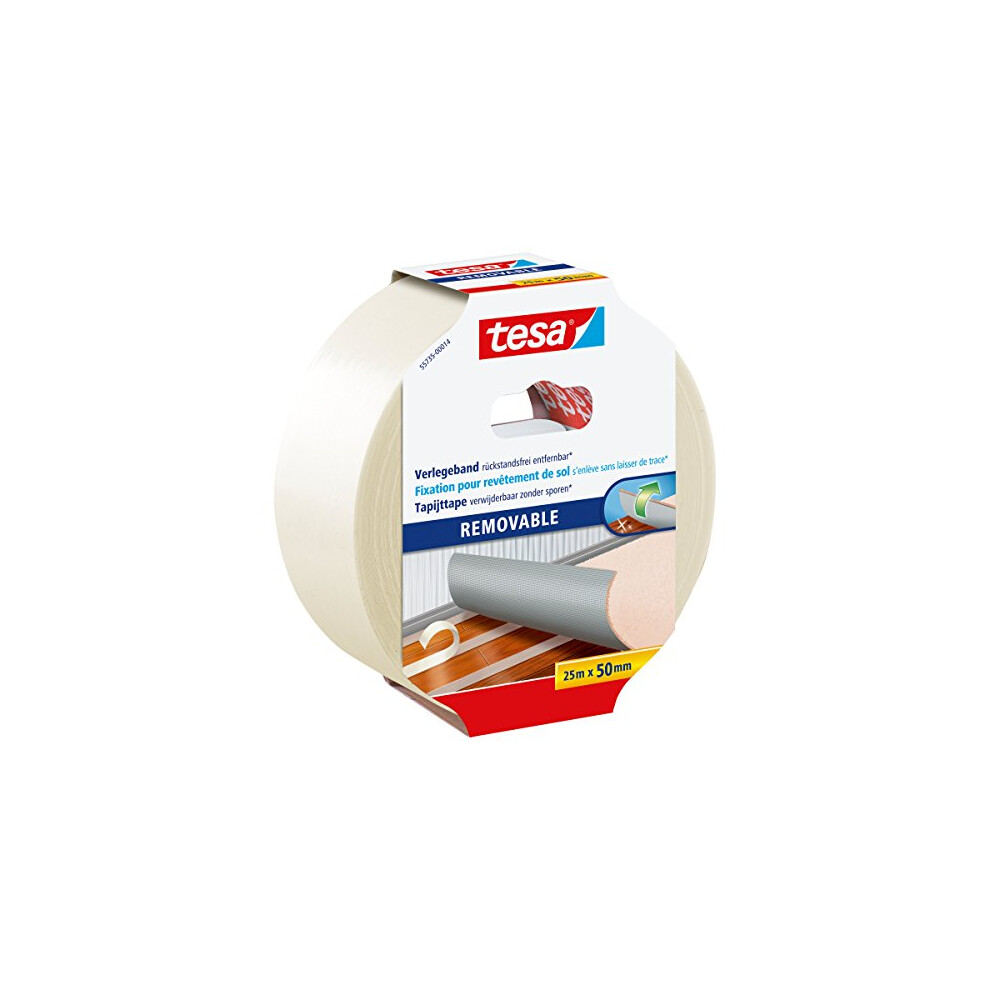 Tesa Flooring Tape Removable Without Residue - Fabric-Reinforced, Double Sided Adhesive Tape For Laying Carpet And Pvc 4042448388469