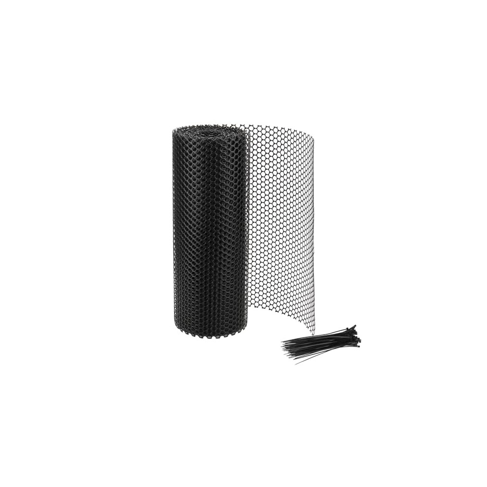 40cm x 10m Black Chicken Mesh Fencing Roll, Plastic Fence Mesh Netting with Zip Ties, Hexagonal Mesh Fence for