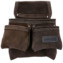 Leather Tool Pouch, 4 Multi Pockets Suede Buffalo Leather Tool Work Pouch DIY Organiser For Builders, Carpenters,