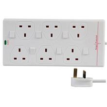 EXTENSION LEAD SURGE SWITCHED 6G WHT 10M