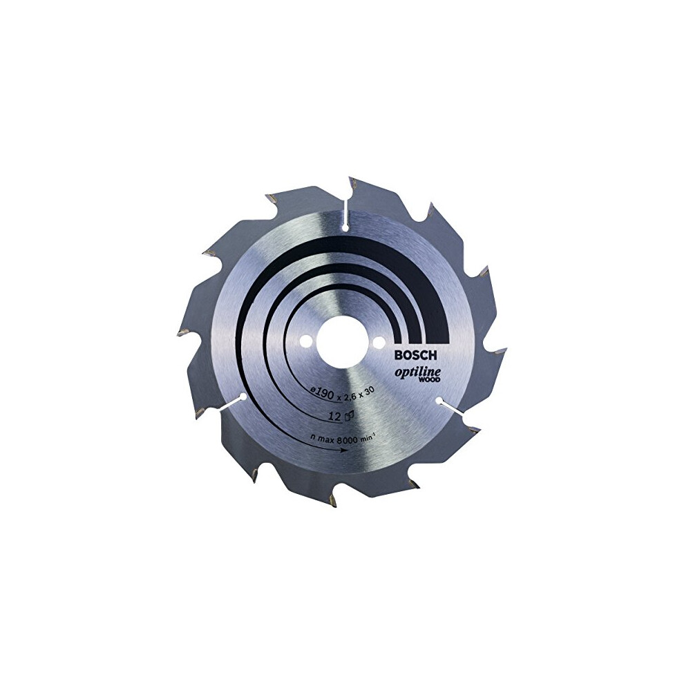 2608641187 Optiline Wood Circular Hand Saw Blade, 190Mm X 2.6Mm X 30Mm, 12 Teeth, Silver 3165140373692