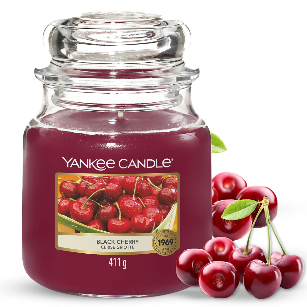 Scented Candle | Black Cherry Medium Jar Candle| Burn Time: Up to 75 Hours