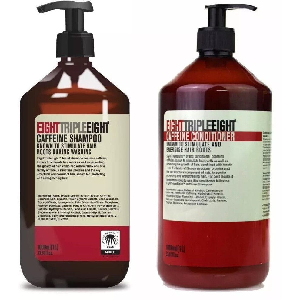 EightTripleEight Hair Care with Caffeine - 1L Shampoo & 1L Conditioner
