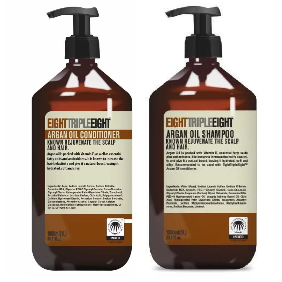 EightTripleEight Hair Care with Argan Oil - Shampoo & Conditioner X2