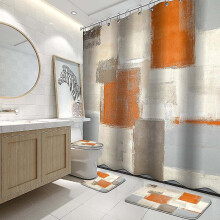 4pcs Bathroom Shower Curtain Sets With Rugs,modern Orange And White Painting Art Bathroom Sets With Shower Curtain And Rugs And Accessories