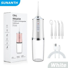 White Portable Electric Dental Irrigator Rechargeable Irrigation Waterpick Floss Oral 4 Tips 220ml  USB Rechargeable