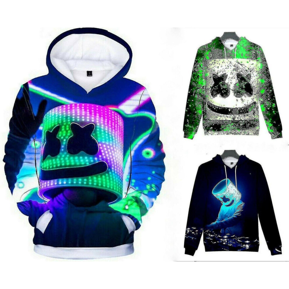 (Blue, 170cm(11-12Years)) Kids Marshmello Neon Dj 3d Printed Hoodies Sweatshirt Coat Pullover