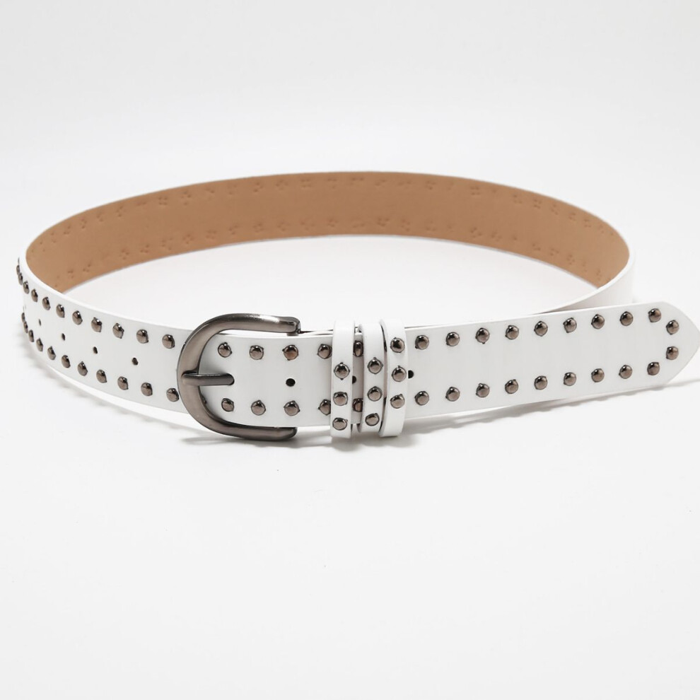 (White) Slimming Punk Belt Womens Hip Hop Belt Stylish Rivet Black Casual Trouser Belt