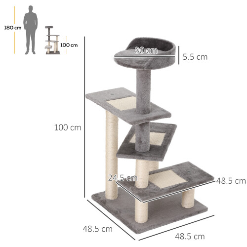PawHut PawHut Cat Tree 100cm Indoor Kitten Scratching Post Activity Centre, Grey 1