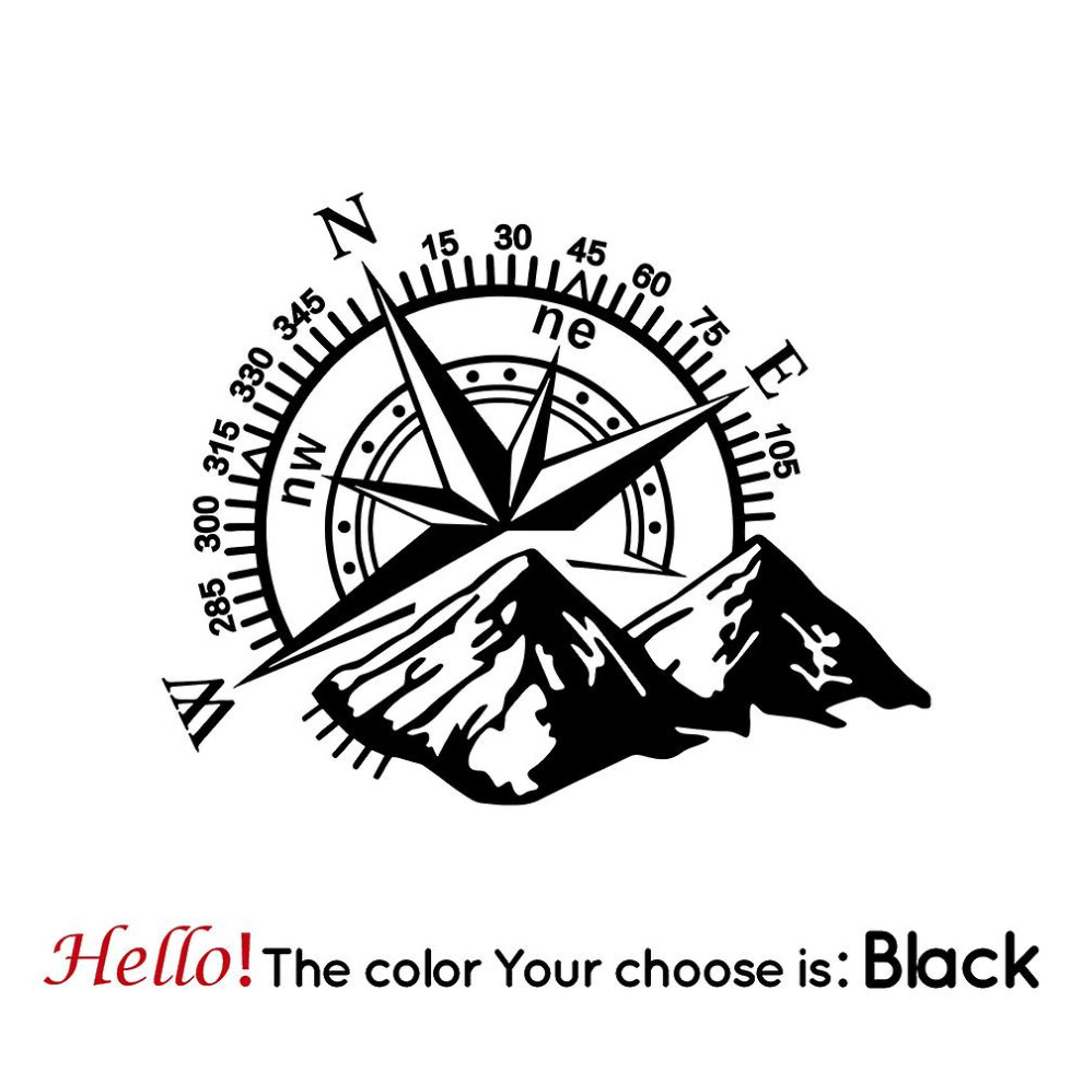 (, X X L 57Cm X 71Cm) Cool Mountain Compass Car Sticker Vinyl Car-Styling Decals For Auto Window Compass Stickers Decor Black 9353840508344