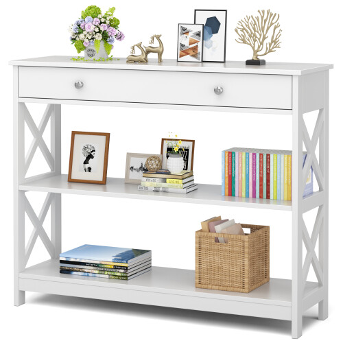 Casart 3-Tier Console Sofa Table with 1 Drawer and 2 Storage Shelves
