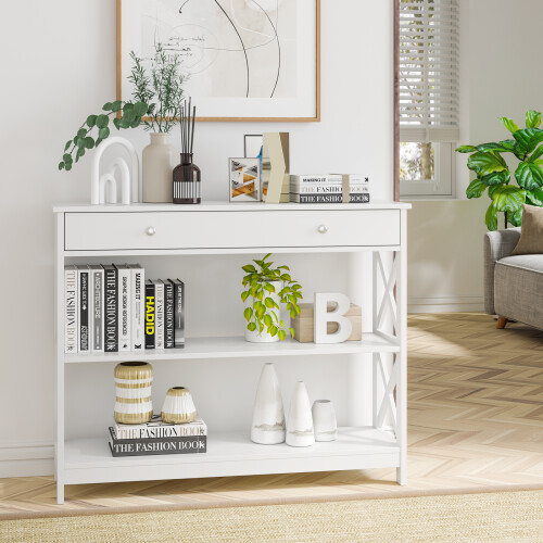Casart 3-Tier Console Sofa Table with 1 Drawer and 2 Storage Shelves 2