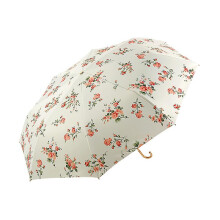 (Orange Floral) Floral Folding Umbrella Retro UV Protection Umbrella Windproof Parasol