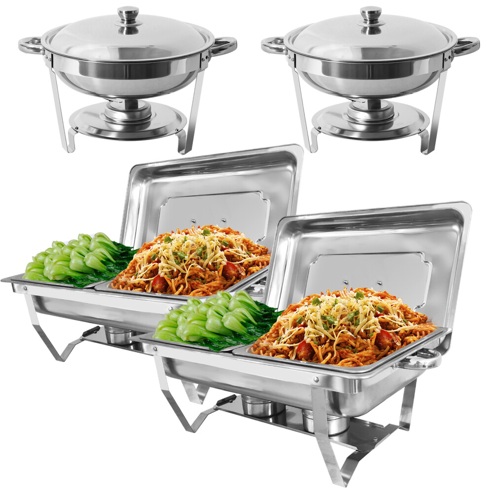 Chafing Dish Buffet Set 4 Pack,Rectangular Half Pan+Round 3.5L