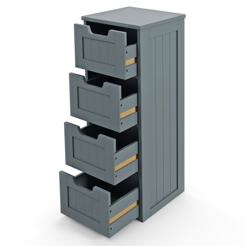 Costway Floor Storage Bathroom Cabinet w/ 4 Drawers Freestanding Storage Grey