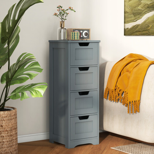 Costway Floor Storage Bathroom Cabinet w/ 4 Drawers Freestanding Storage Grey 2