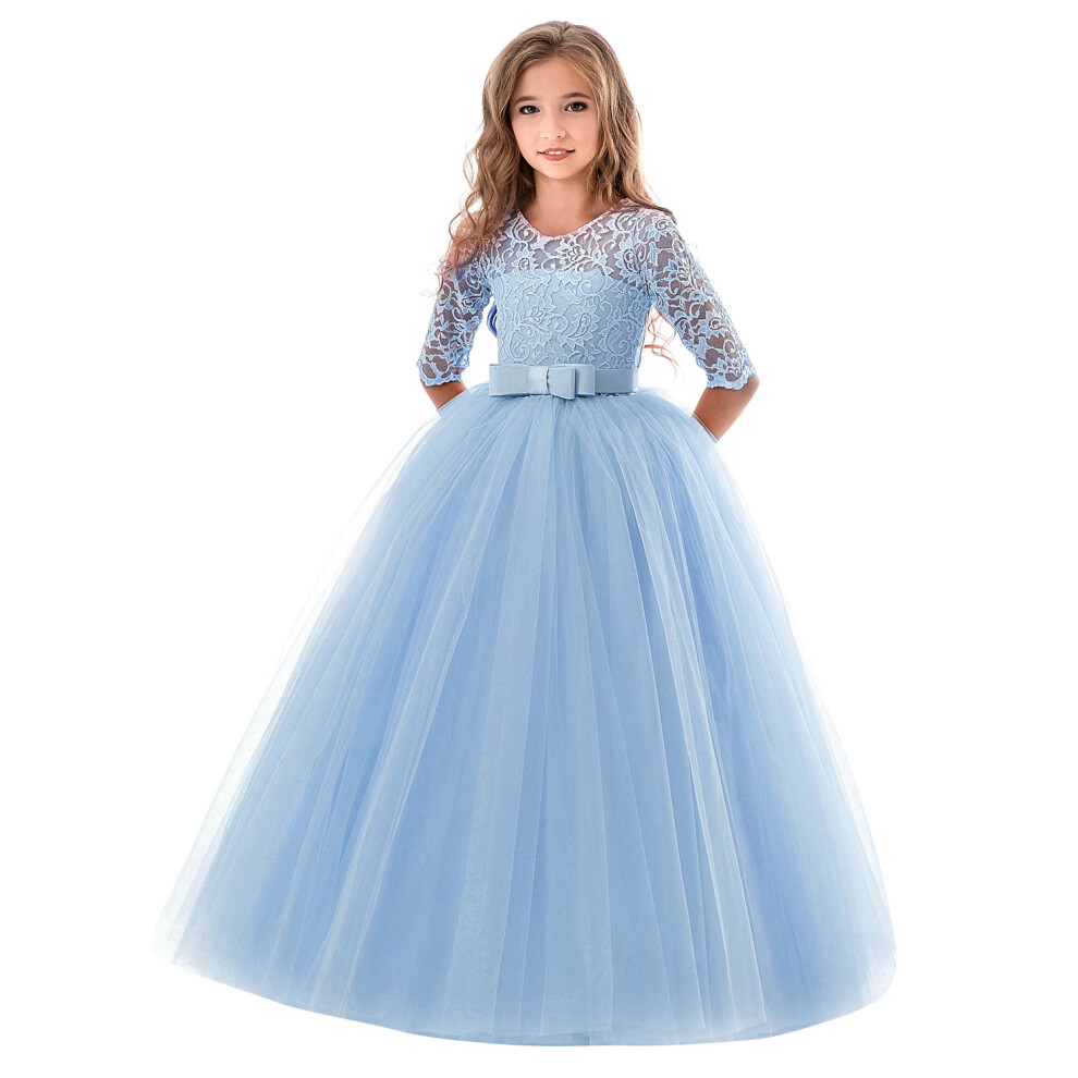 (Blue, 12-13Years) Elegance Kids Girls Lace princess dress Party UK