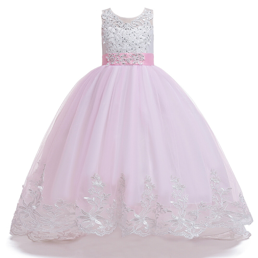 (Pink, 11-12Years) Kids Girls Lace Princess wedding dress Party UK