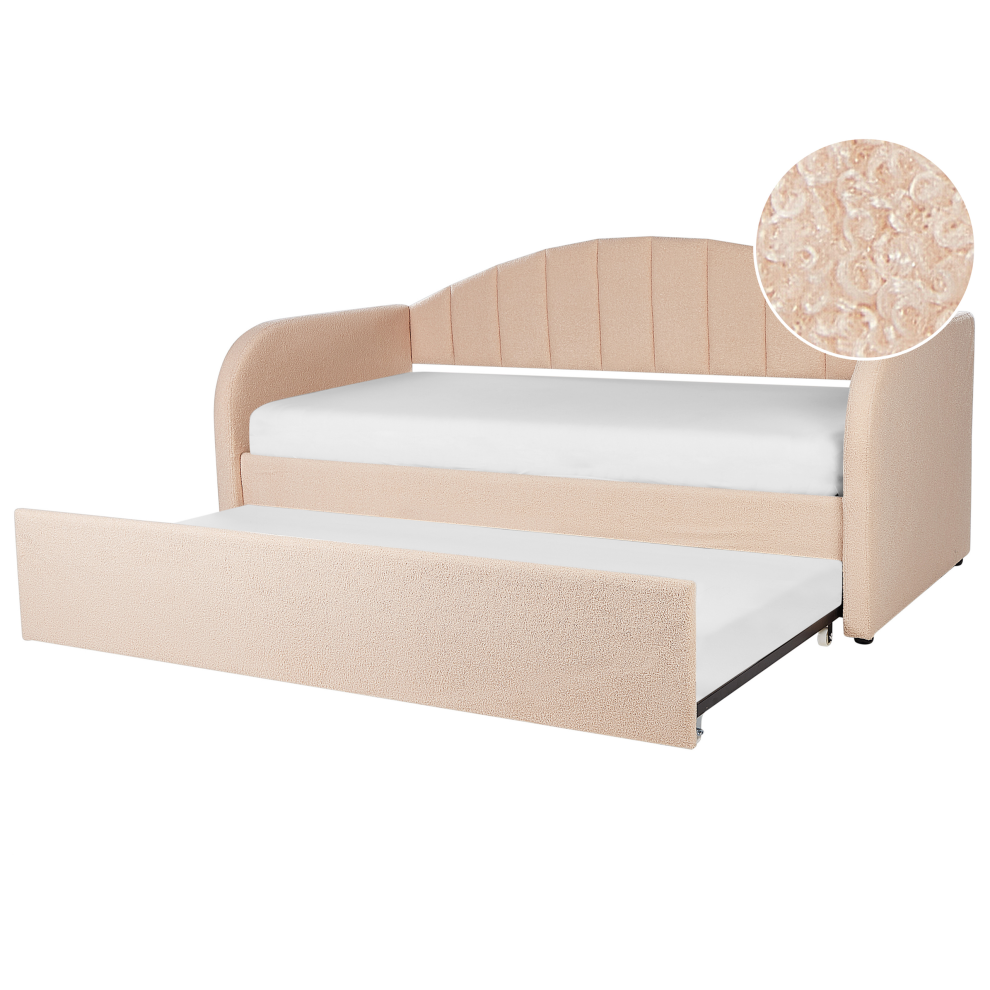 Trundle Bed Boucle EYBURIE 90 x 200 cm (EU Single) Peach Pink