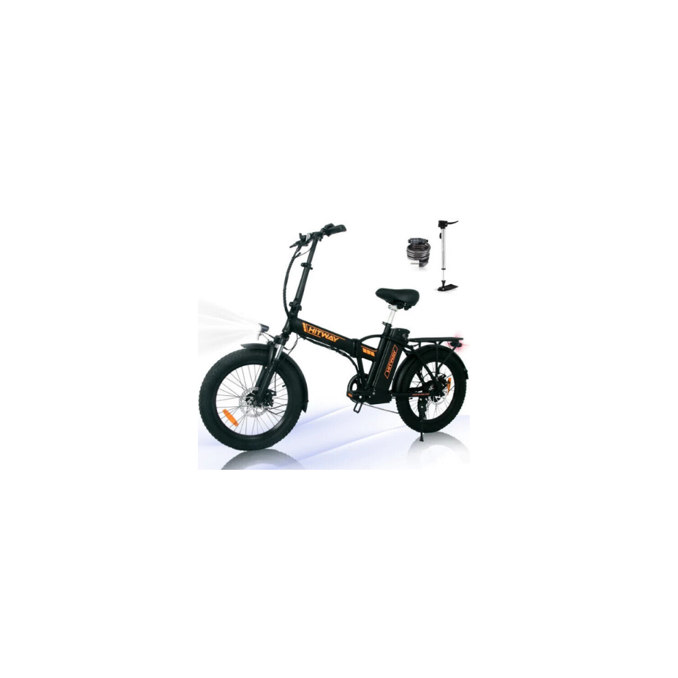 (Black + Orange) HITWAY BK11 Electric Folding Bike, 20 Fat Tire E Bike 250W 36V/11.2Ah Battery