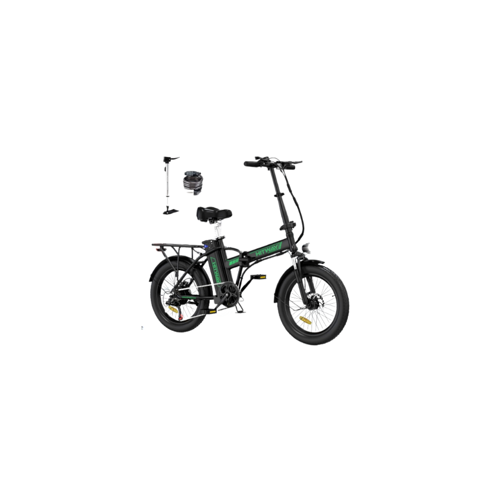 (Black + Green) HITWAY BK11 Electric Folding Bike, 20 Fat Tire E Bike 250W 36V/11.2Ah Battery