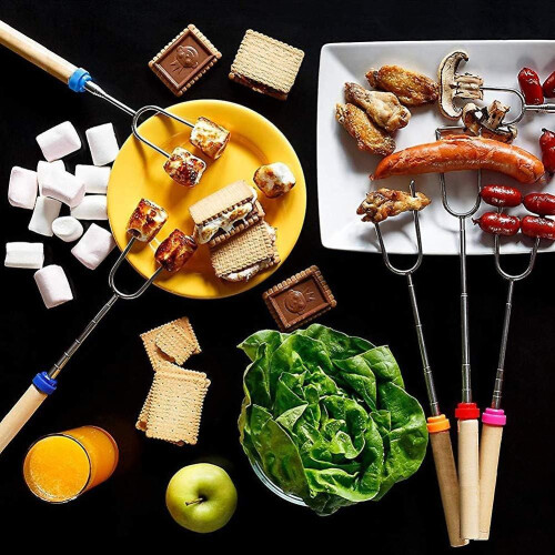 Marshmallow Roasting Sticks, Smoked Skewers Telescopic Rotating Fork 1
