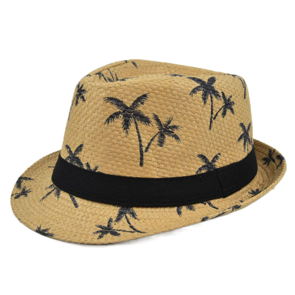 (Khaki, Adult) Outdoor Sun Protection Coconut Tree Shape Jazz Hat Mens Casual Beach Straw Hat