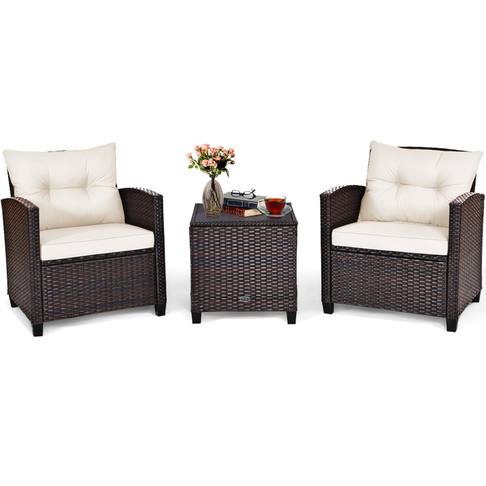 3 Piece Patio Rattan Sofa Chair Set w/ 1 Table & 4 Cushions