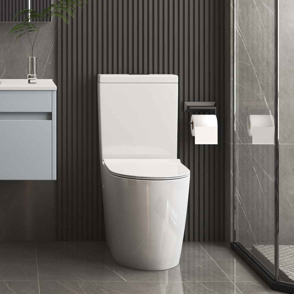 Robanmoa Close Coupled Comfort Height Toilet Rimless Wc Pan Toilet Seat & Cistern