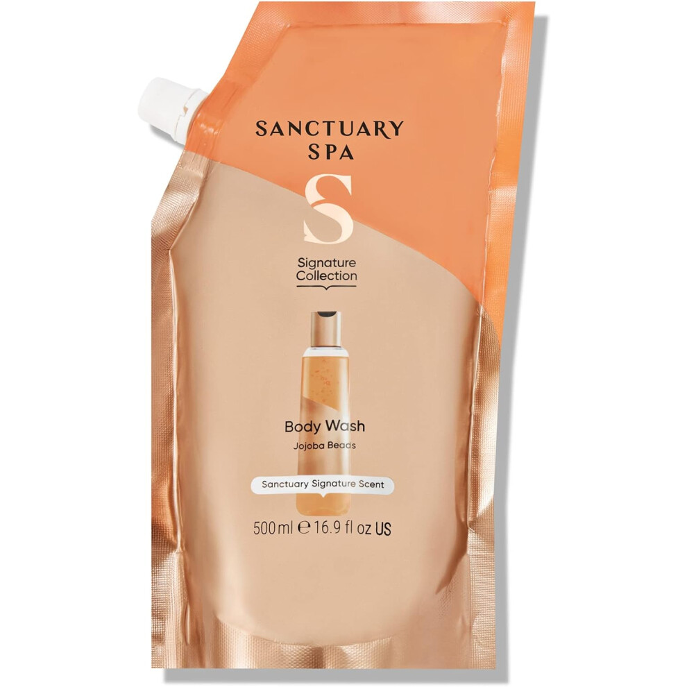 Sanctuary Spa Shower Gel Refill Pouch No Mineral Oil Cruelty Free Natural & Vegan Body Wash for Women 500ml Orange