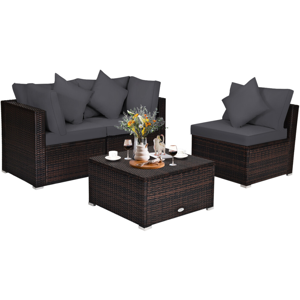Costway 4-Piece Patio Furniture Set W/ Coffee Table & Removable Cushion Multicoloured