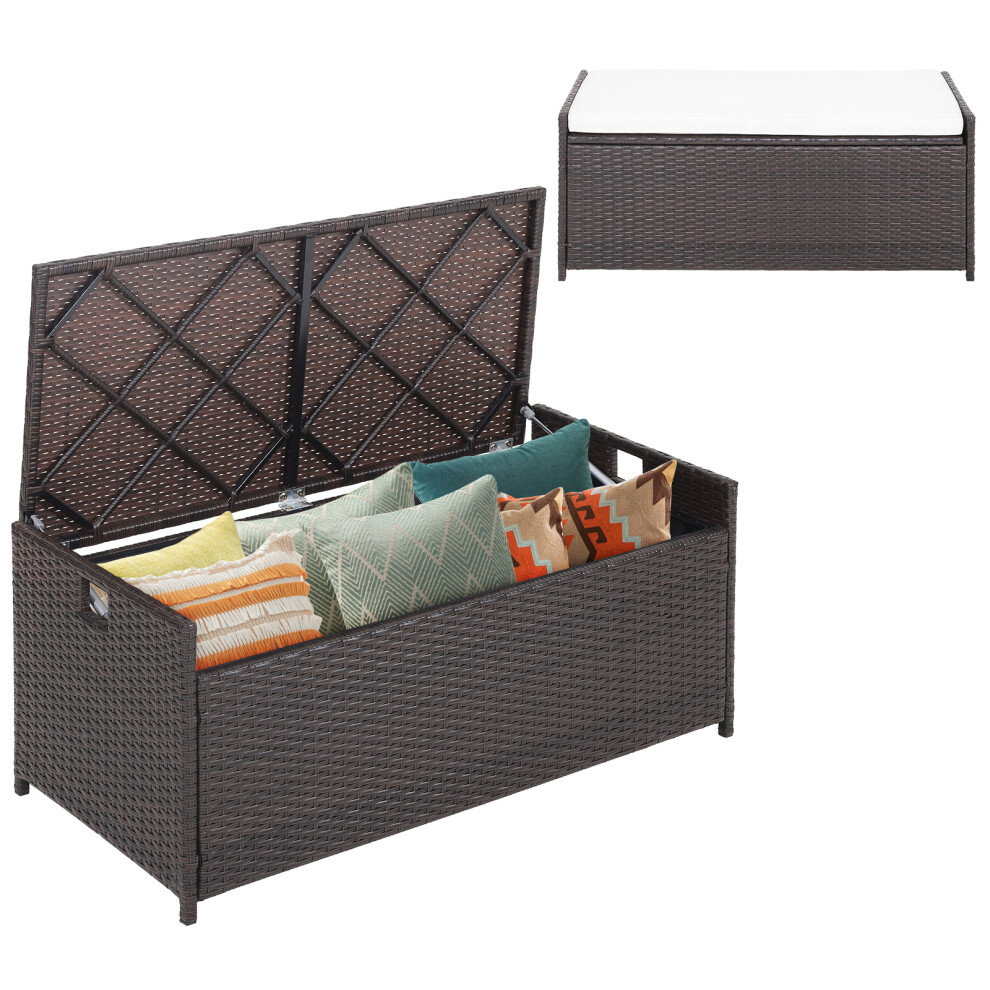 128L Patio Storage Bench w/ Seat Cushion & Zippered Protective Liner