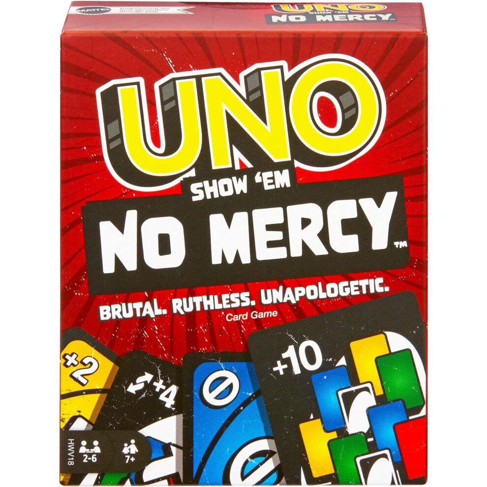 UNO Show em No Mercy Card Game for Kids, Adults & Family Parties and Travel With Extra Cards, Special Rules and Tougher Penalties., HWV18