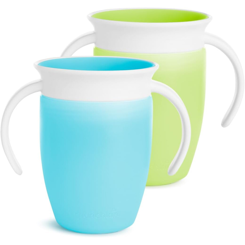 Munchkin Miracle 360 6+ Month 7oz Baby Sippy Cups 2 Pack Free Flow Beaker for Toddlers  Dishwasher Safe Baby Water Bottle Easy Grip Handles Blue Green