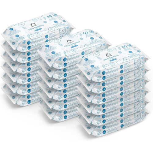 Amazon Brand - Mama Bear Ultra Sensitive Baby Wipes, Unscented, 1080 Count (18 Packs of 60)