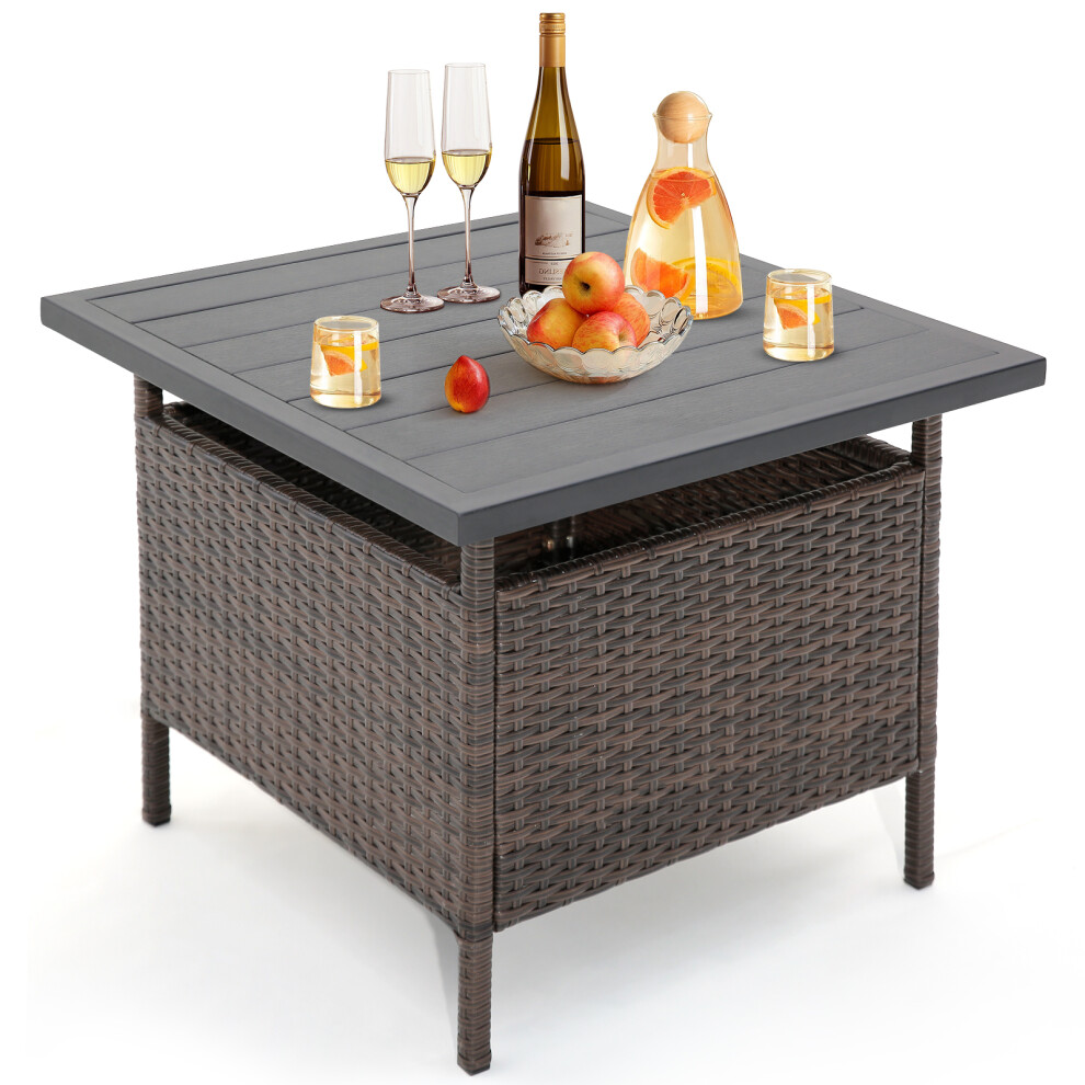 Patio Wicker Side Table with Umbrella Hole & PE Rattan