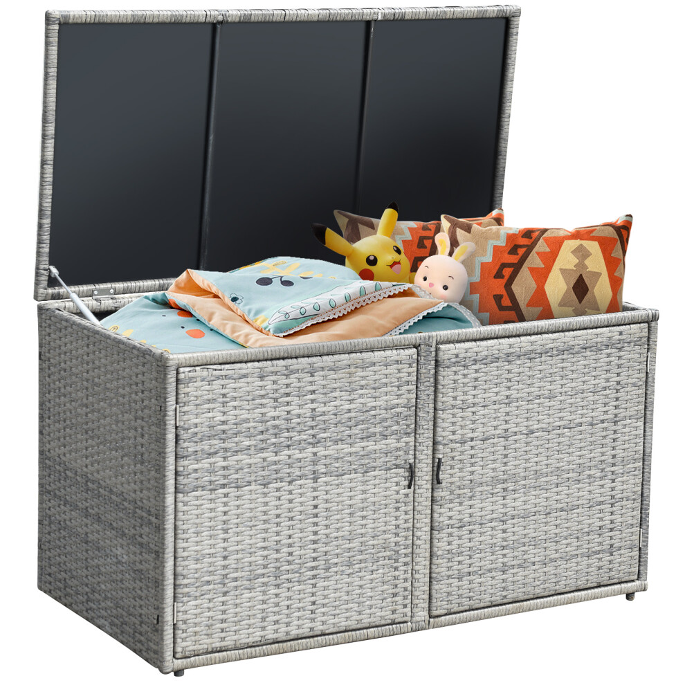 PE Wicker Storage Box 330L 2-Tier with Lid & Front Doors Grey